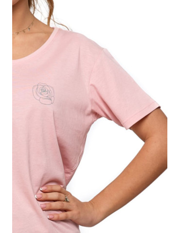 Bluzki i koszule - T-shirt damski z linearną różą RÓŻOWY - produkt 3