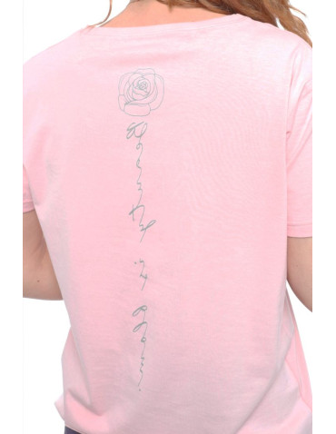 Bluzki i koszule - T-shirt damski z linearną różą RÓŻOWY - produkt 4