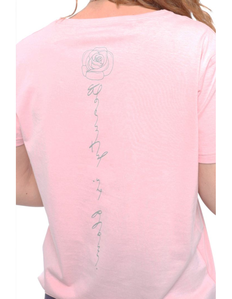 Bluzki i koszule - T-shirt damski z linearną różą RÓŻOWY - produkt moraj.pl 4