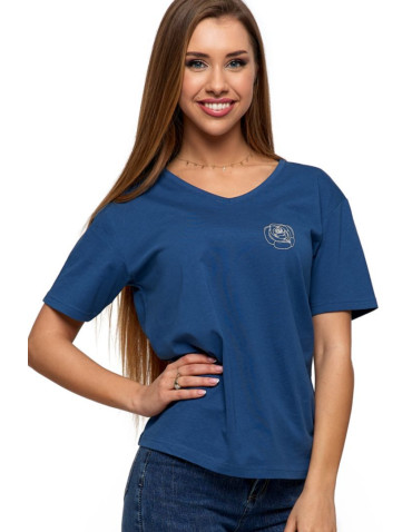 Bluzki i koszule - T-shirt damski z linearną różą GRANATOWY - produkt 1