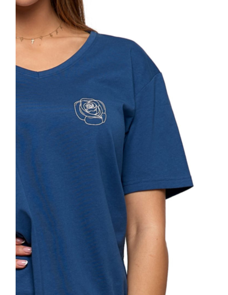 Bluzki i koszule - T-shirt damski z linearną różą GRANATOWY - produkt moraj.pl 3