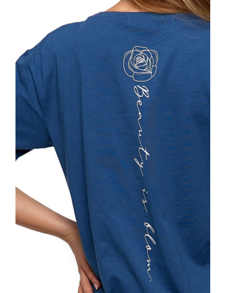 Bluzki i koszule - T-shirt damski z linearną różą GRANATOWY - produkt moraj.pl 4