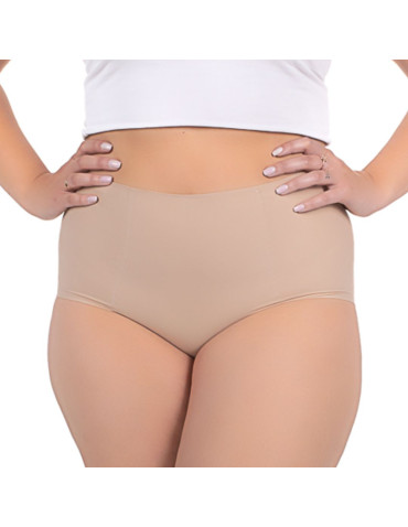 Majtki figi - Figi damskie laserowo cięte z wysokim stanem plus size BEŻOWY - produkt 1