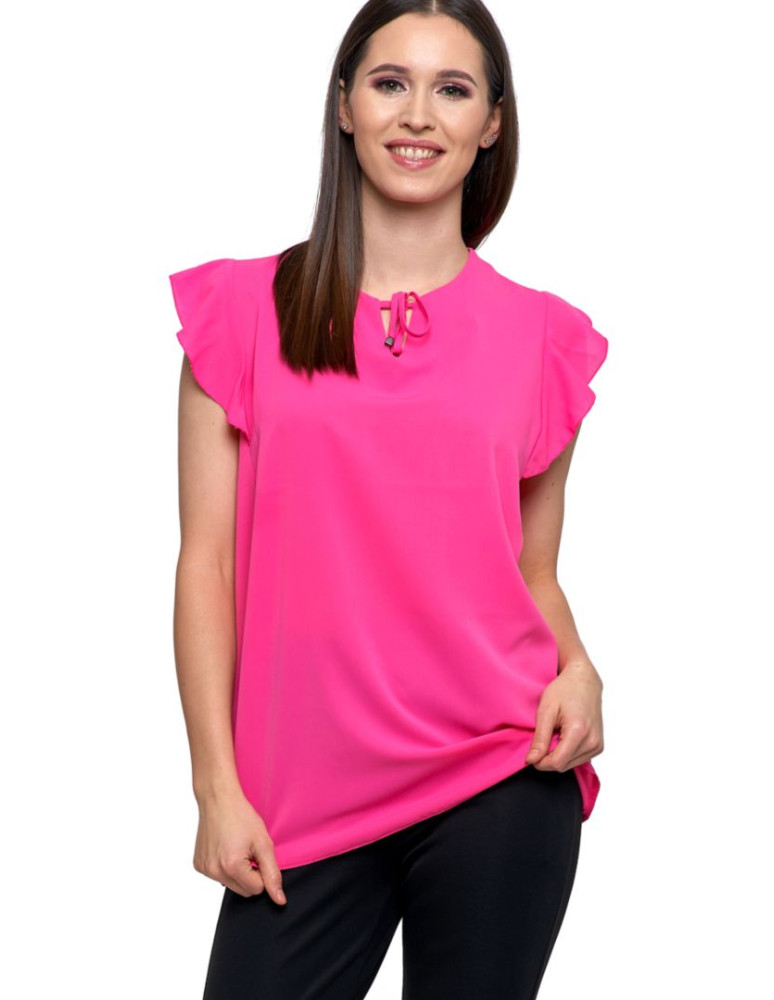 Gładka bluzka damska z motylkowym rękawkiem MALINOWY