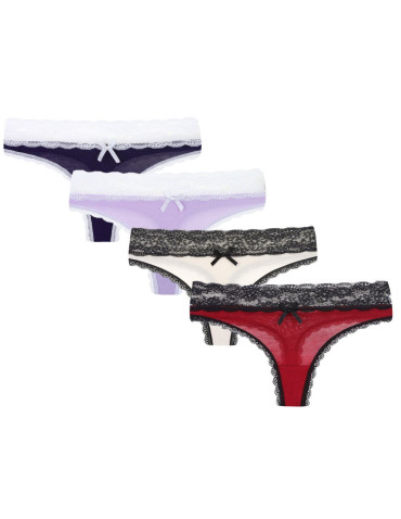 Stringi damskie bawełniane z koronkowym wykończeniem