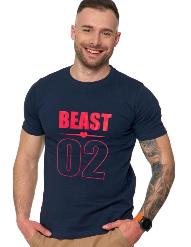 Koszulki, topy, koszule - Koszulka męska z walentynkowym napisem beast GRANATOWY - produkt moraj.pl 1