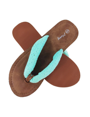 Klapki i japonki - Klapki japonki damskie z ażurową koronką MIĘTA - produkt 1