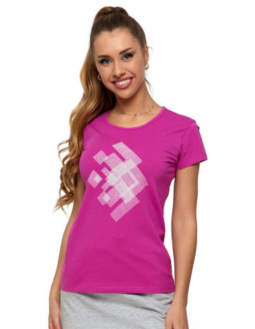 Koszulki i topy - Koszulka damska T-shirt z okrągłym dekoltem FUKSJA - produkt 1