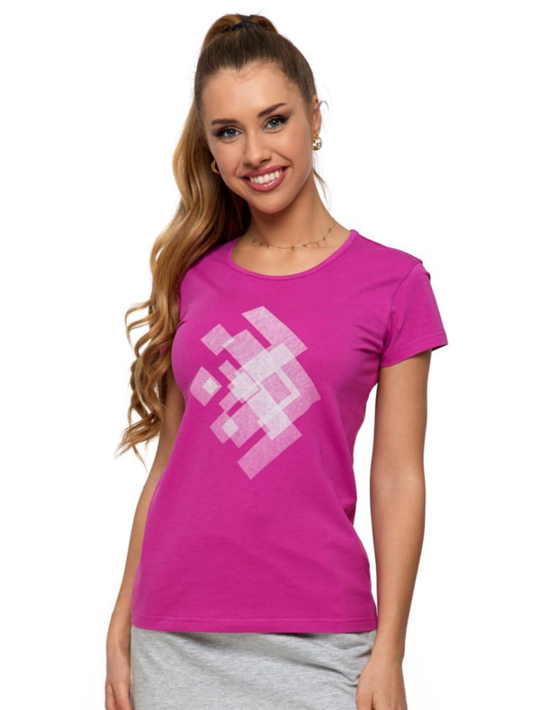 Koszulki i topy - Koszulka damska T-shirt z okrągłym dekoltem FUKSJA - produkt moraj.pl 1