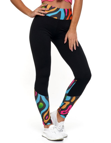Legginsy - Sportowe legginsy damskie z podwyższonym stanem CZARNY - produkt 1