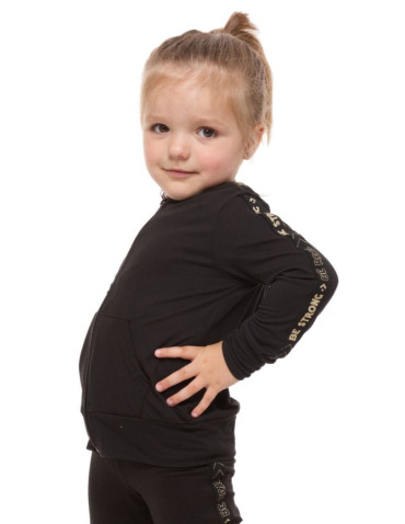 Dziewczynka - Bluza dziewczęca rozpinana z kapturem z efektem peach touch CZARNY - produkt 1