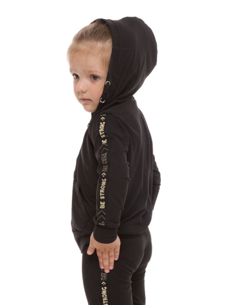 Dziewczynka - Bluza dziewczęca rozpinana z kapturem z efektem peach touch CZARNY - produkt moraj.pl 2
