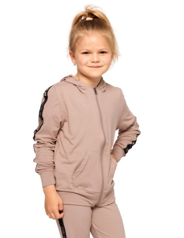 Dziewczynka - Bluza dziewczęca rozpinana z kapturem z efektem peach touch BEŻOWY - produkt 1
