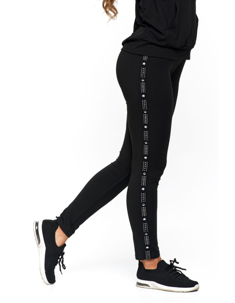 Legginsy - Legginsy damskie wysoki stan z efektem peach touch CZARNY - produkt moraj.pl 4