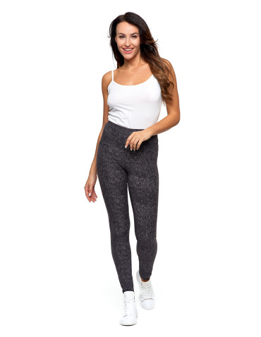 Legginsy - Legginsy damskie z wysokim stanem wzór a'la jeans CZARNY - produkt 1