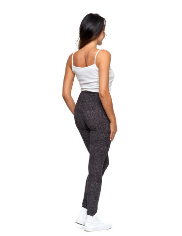 Legginsy - Legginsy damskie z wysokim stanem wzór a'la jeans CZARNY - produkt 3