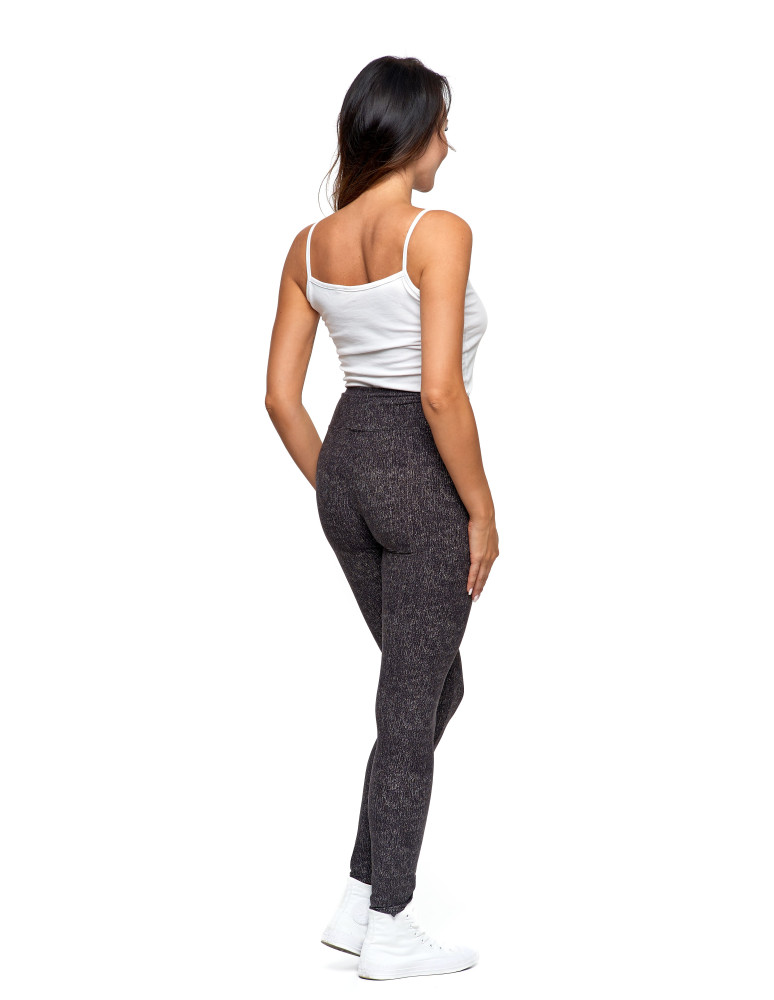 Legginsy - Legginsy damskie z wysokim stanem wzór a'la jeans CZARNY - produkt moraj.pl 3