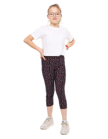 Dziewczynka - Legginsy 3/4 dziecięce wzór w kwiaty z efektem peach touch WZÓR 1 - produkt 1