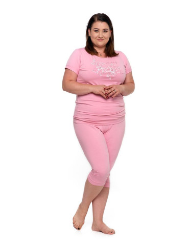 Krótki rękaw - Piżama damska bawełniana spodnie 3/4 plus size RÓŻOWY - produkt 1