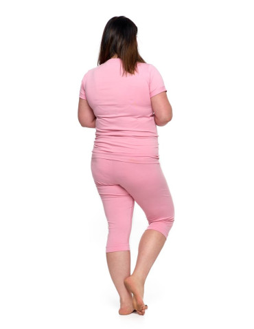 Krótki rękaw - Piżama damska bawełniana spodnie 3/4 plus size RÓŻOWY - produkt 2