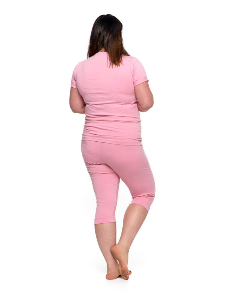 Krótki rękaw - Piżama damska bawełniana spodnie 3/4 plus size RÓŻOWY - produkt moraj.pl 2