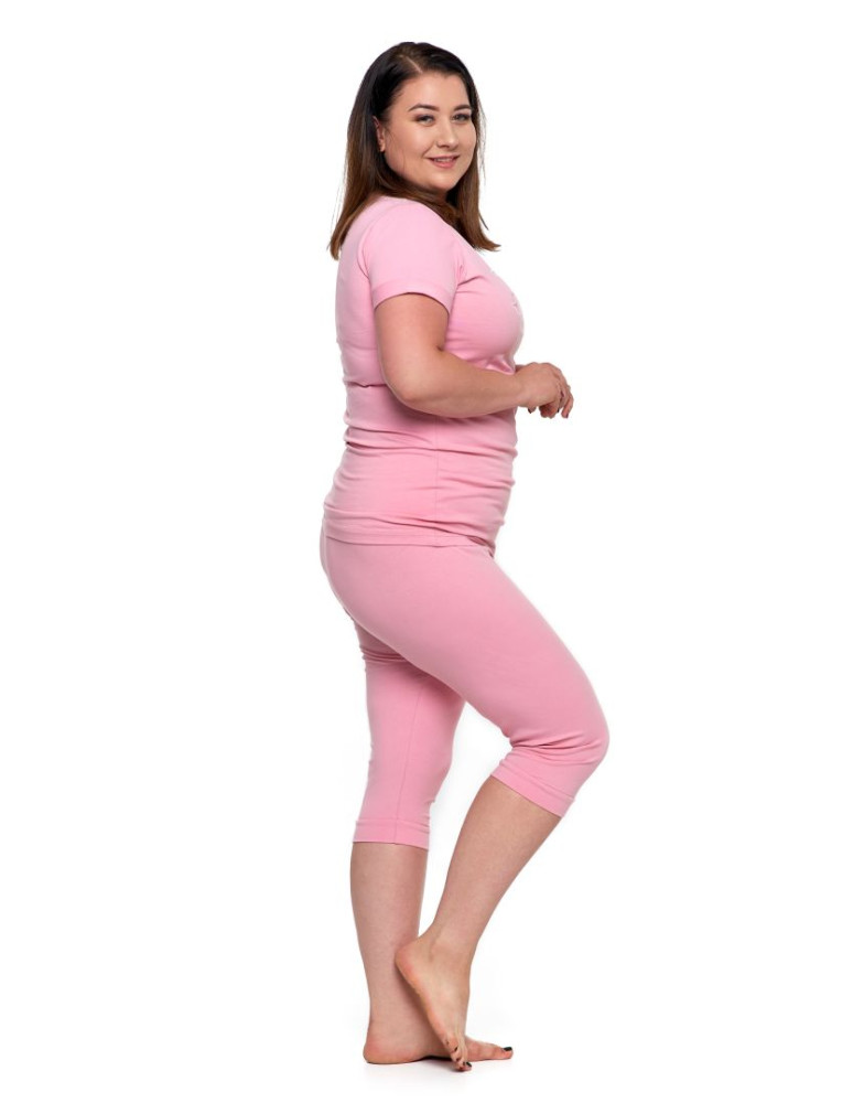 Krótki rękaw - Piżama damska bawełniana spodnie 3/4 plus size RÓŻOWY - produkt moraj.pl 3