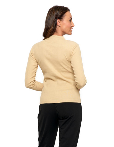 Bluzki i koszule - Prążkowana bluzka damska ze stójką długi rękaw KREMOWY - produkt 3