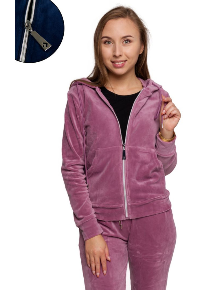 Bluzy - Welurowa bluza damska zapinana na zamek RÓŻOWY - produkt moraj.pl 1