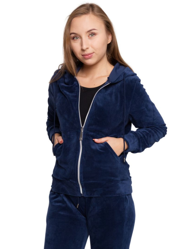 Bluzy - Welurowa bluza damska zapinana na zamek JEANS - produkt moraj.pl 1