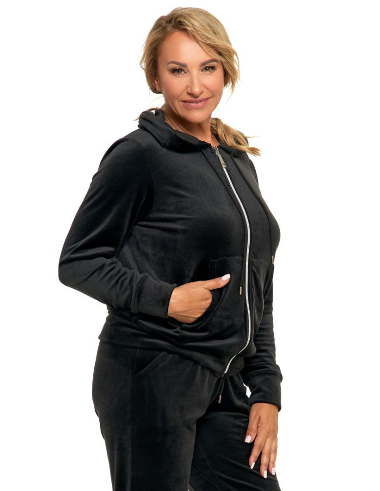 Bluzy - Welurowa bluza damska zapinana na zamek CZARNY - produkt moraj.pl 3