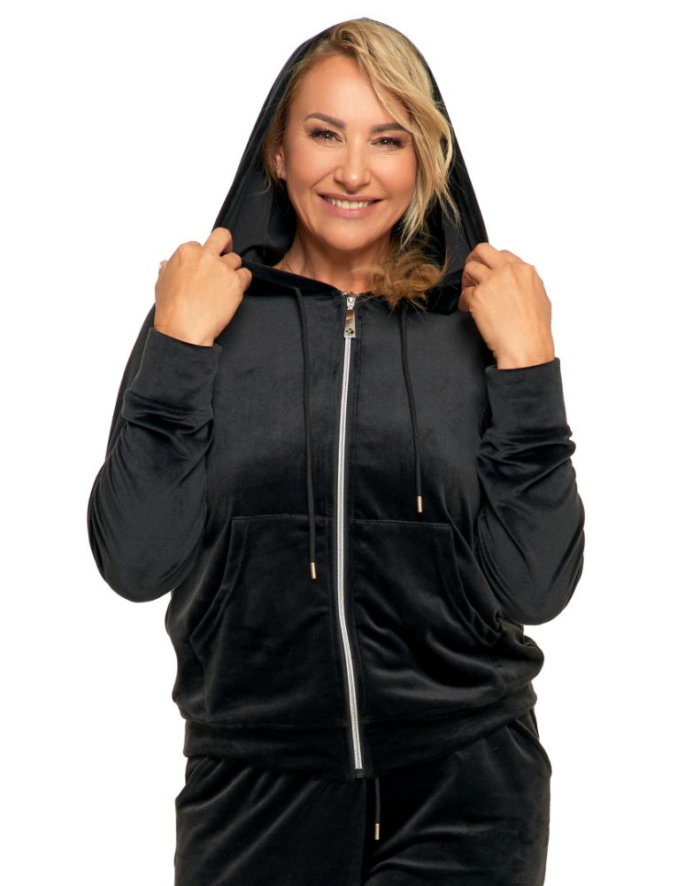 Bluzy - Welurowa bluza damska zapinana na zamek CZARNY - produkt moraj.pl 5