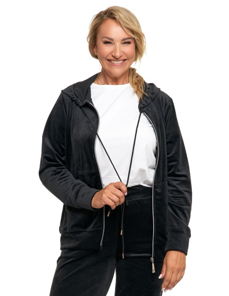 Bluzy - Welurowa bluza damska zapinana na zamek CZARNY - produkt moraj.pl 6