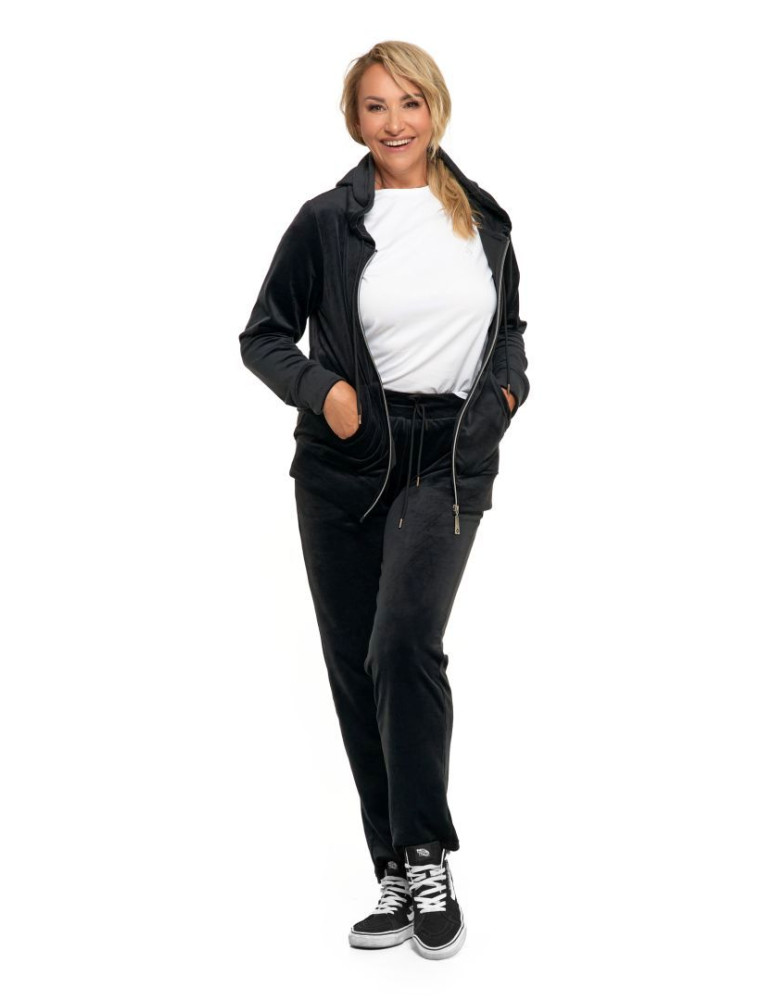 Bluzy - Welurowa bluza damska zapinana na zamek CZARNY - produkt moraj.pl 8