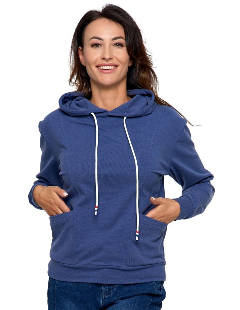Bluzy - Bluza damska cosy sportowa z kapturem i kieszeniami NIEBIESKI - produkt moraj.pl 1