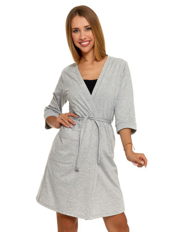 Szlafroki - Szlafrok damski szary z kieszeniami wiązany na pasek JASNY SZARY - produkt 16