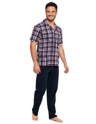 Krótki rękaw - Piżama męska bawełniana z rozpinaną koszulą GRANATOWY - produkt 5