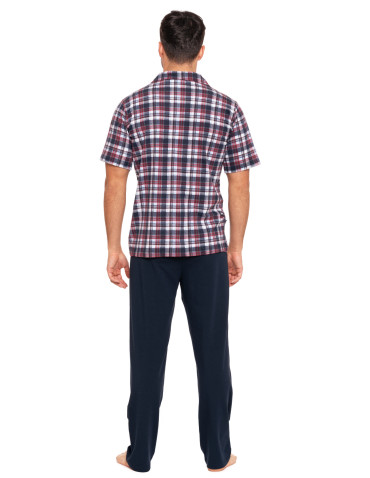 Krótki rękaw - Piżama męska bawełniana z rozpinaną koszulą Plus Size GRANATOWY - produkt 7