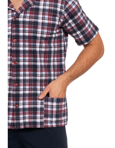 Krótki rękaw - Piżama męska bawełniana z rozpinaną koszulą Plus Size GRANATOWY - produkt 9