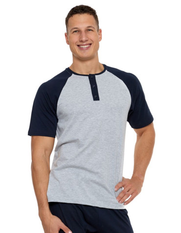 Krótki rękaw - Piżama męska bawełniana z długimi spodniami plus size SZARY - produkt 2