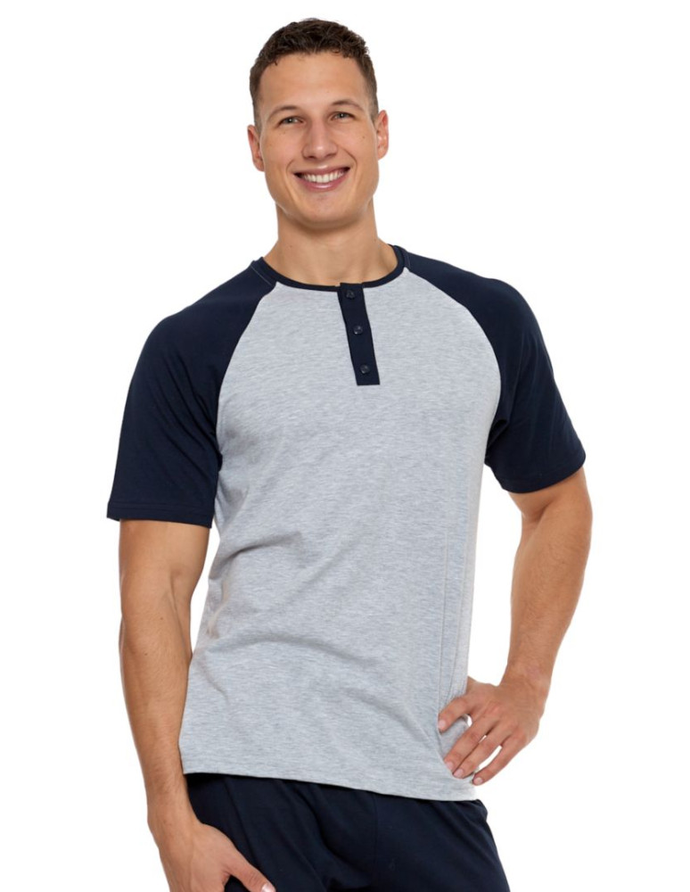 Krótki rękaw - Piżama męska bawełniana z długimi spodniami plus size SZARY - produkt moraj.pl 2