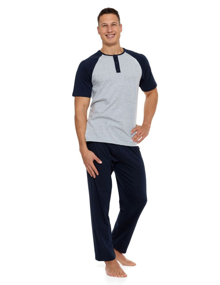 Krótki rękaw - Piżama męska bawełniana z długimi spodniami plus size SZARY - produkt moraj.pl 4