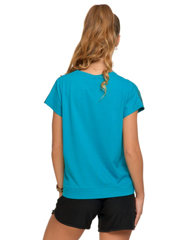 Koszulki i topy - Koszulka damska T-shirt oversize wykończony kwiatami ZIELONY - produkt moraj.pl 3