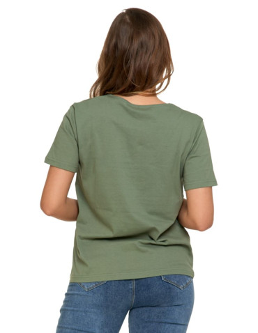 Koszulki i topy - Koszulka damska T-shirt o regularnym kroju z serduszkami KHAKI - produkt 3