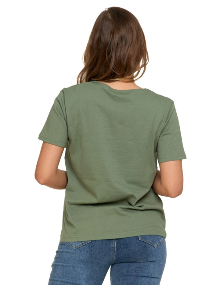 Koszulki i topy - Koszulka damska T-shirt o regularnym kroju z serduszkami KHAKI - produkt moraj.pl 3