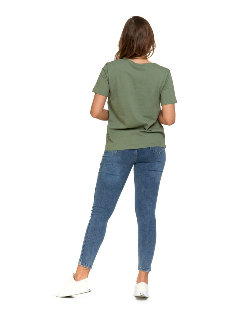 Koszulki i topy - Koszulka damska T-shirt o regularnym kroju z serduszkami KHAKI - produkt moraj.pl 6