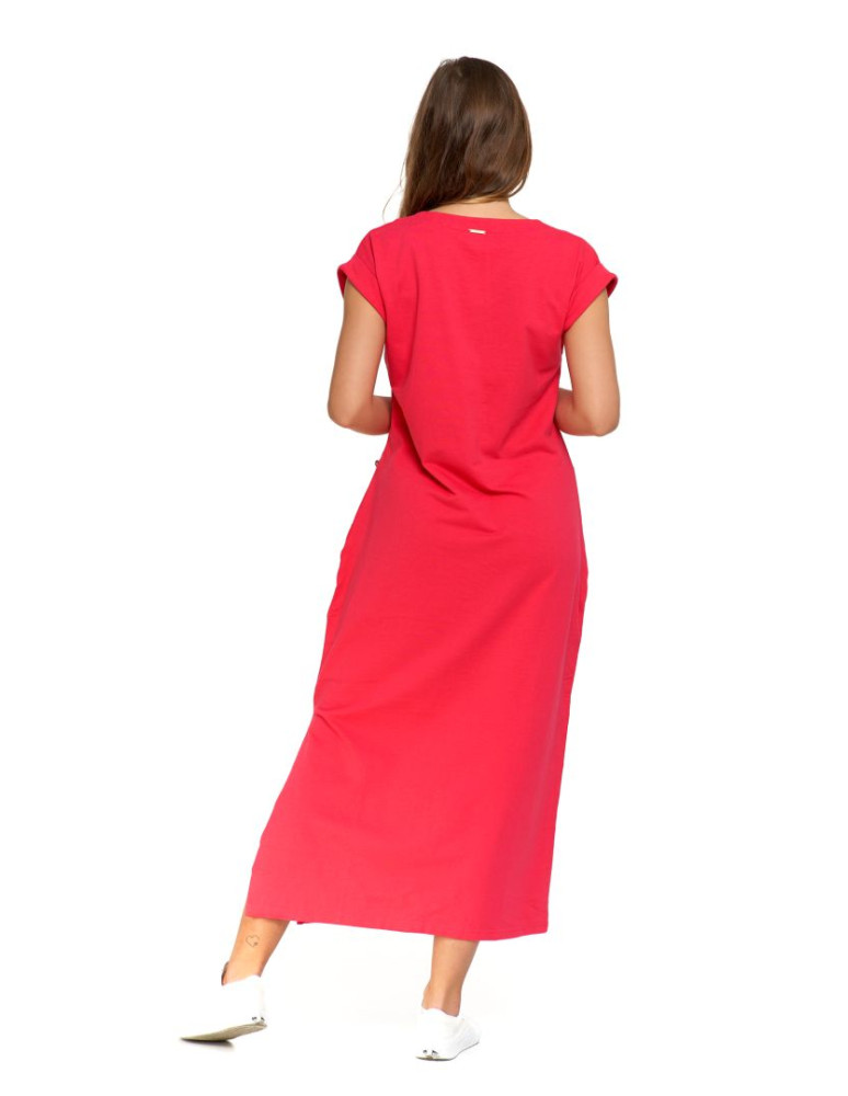 Sukienki - Długa sukienka damska bawełniana z rozcięciem na nodze MALINOWY - produkt moraj.pl 2