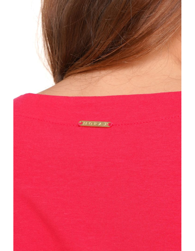 Sukienki - Długa sukienka damska bawełniana z rozcięciem na nodze MALINOWY - produkt moraj.pl 4