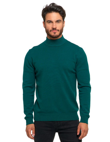 Swetry - Sweter męski półgolf o klasycznym kroju ZIELONY - produkt 2