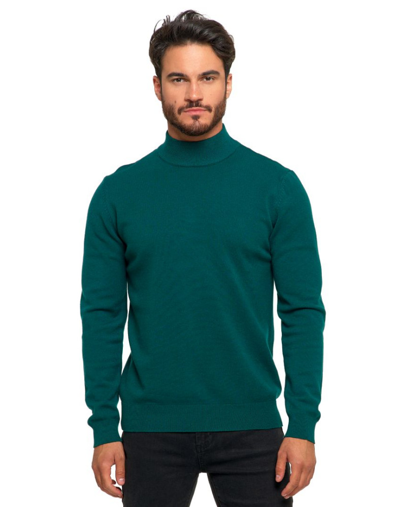Swetry - Sweter męski półgolf o klasycznym kroju ZIELONY - produkt moraj.pl 2