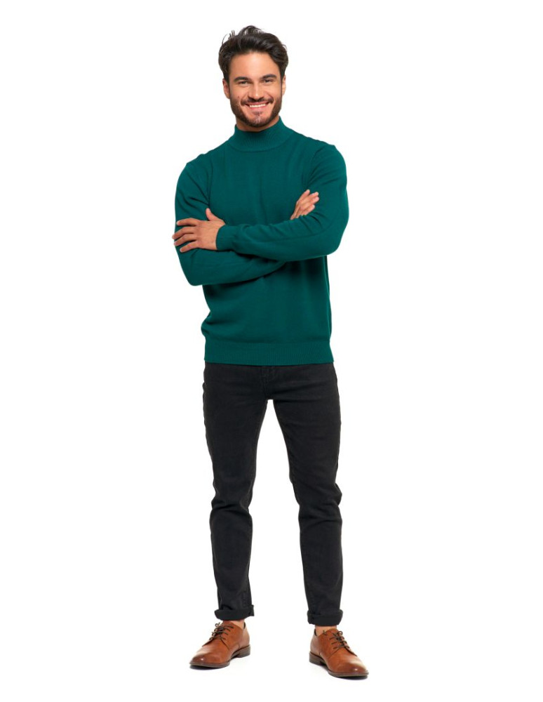 Swetry - Sweter męski półgolf o klasycznym kroju ZIELONY - produkt moraj.pl 4